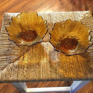 Two Matching Vintage Amber 7" Serving Bowls, Sunflower Pattern